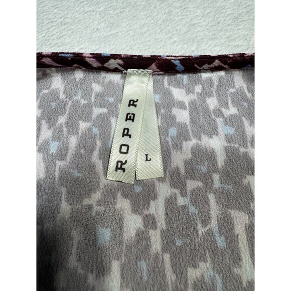 Roper Womens 2134 Leopard Red Multi 100% Polyester V-Neck Large Blouse - Picture 3 of 8